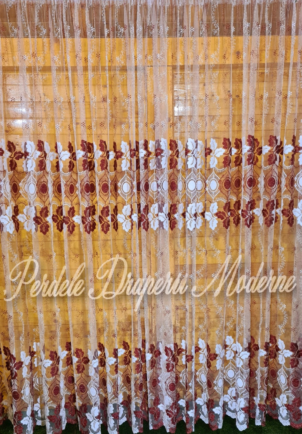 poze Perdea tulle,alb/grena