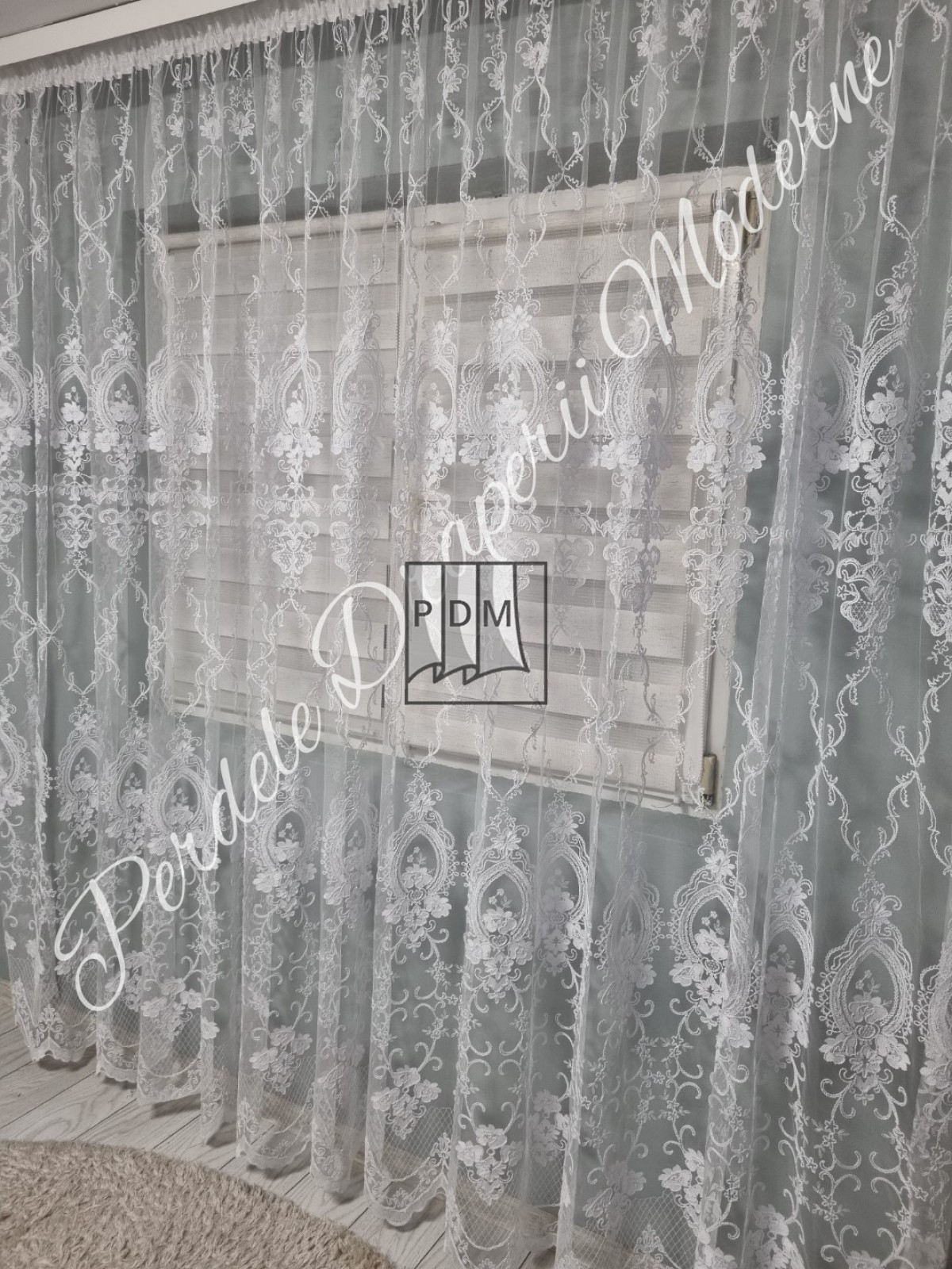 Perdea tulle brodat, alb imagine 4