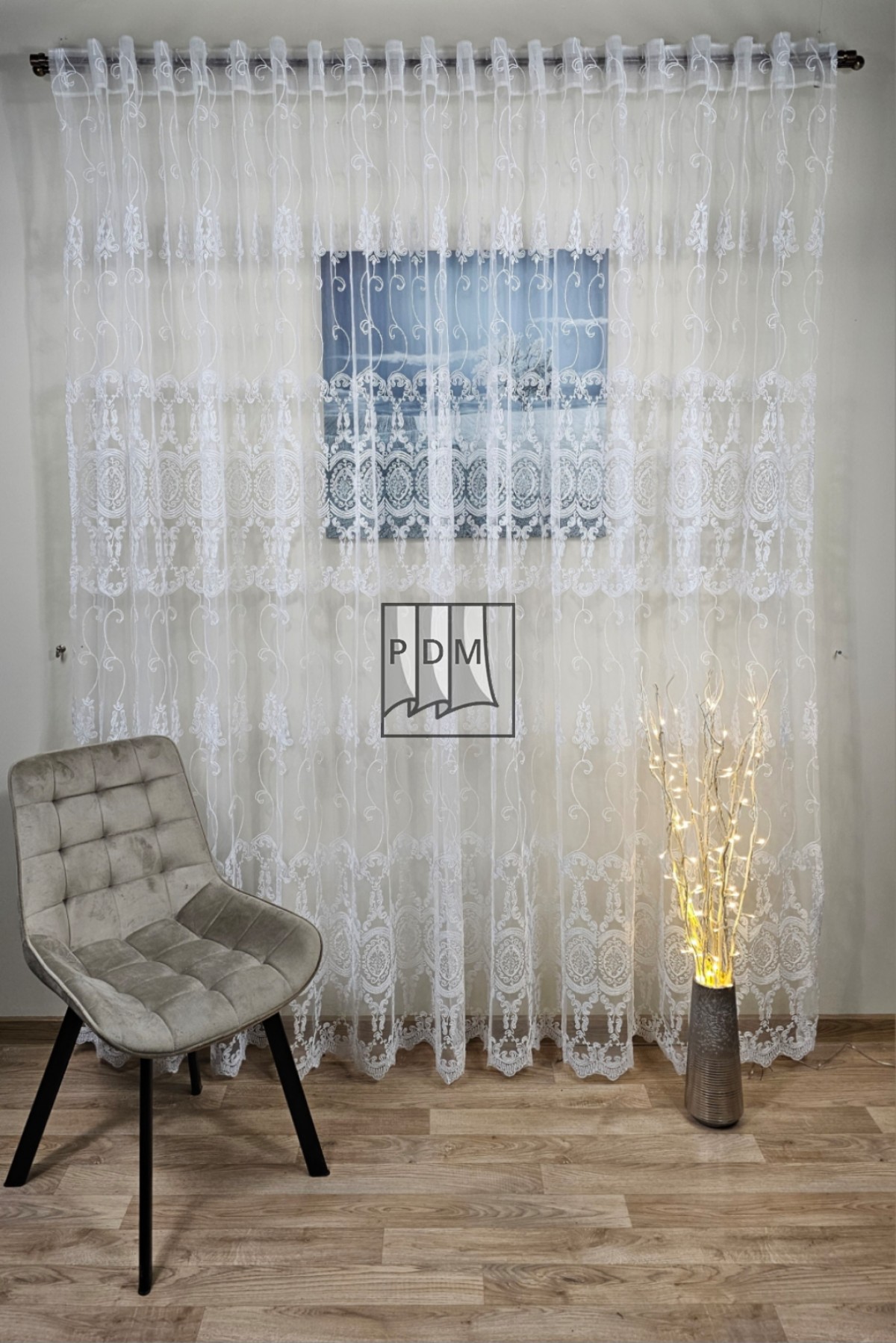 poze Perdea tulle brodat alb, 100% poliester