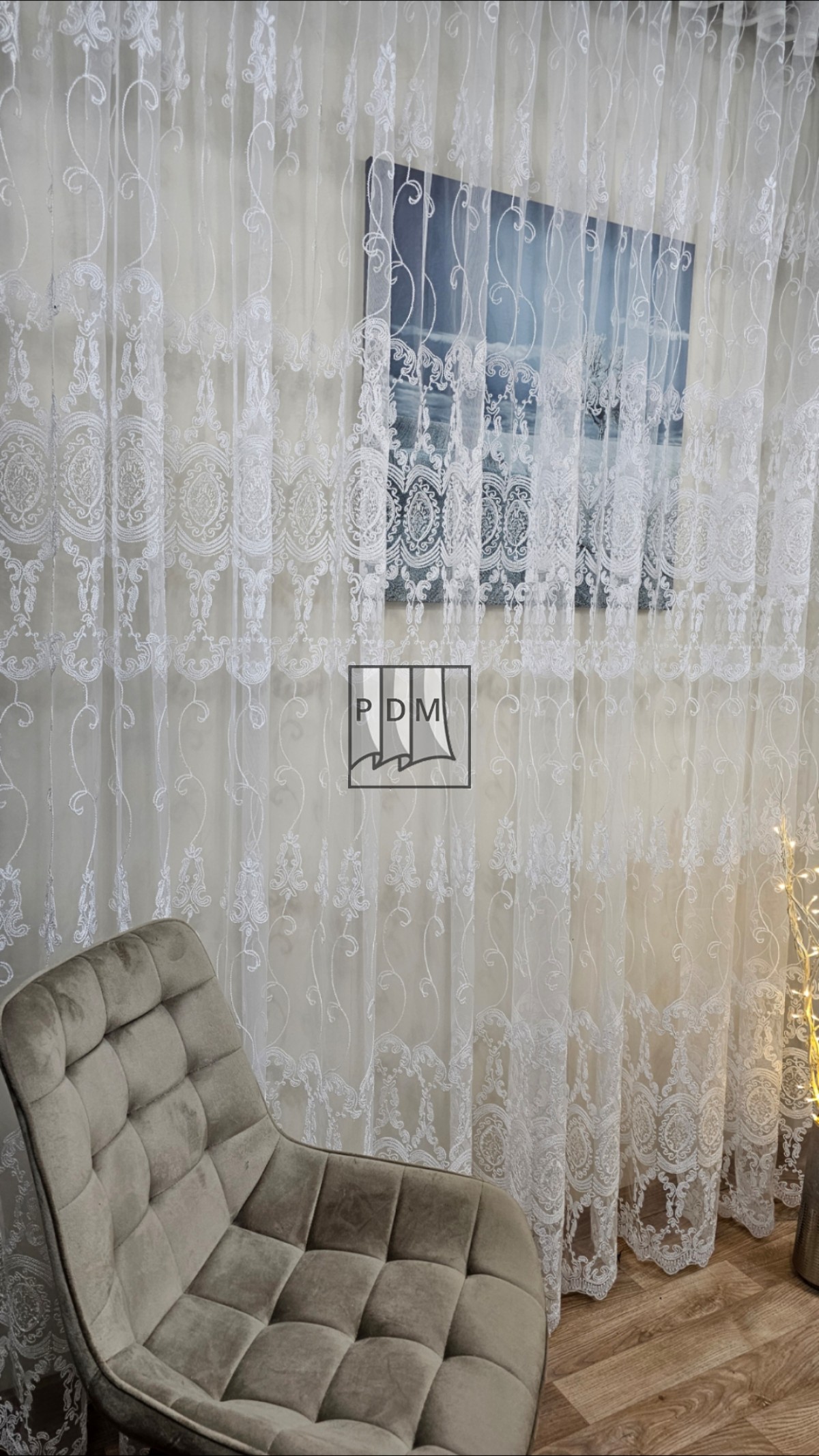 Perdea tulle brodat alb, 100% poliester imagine 2