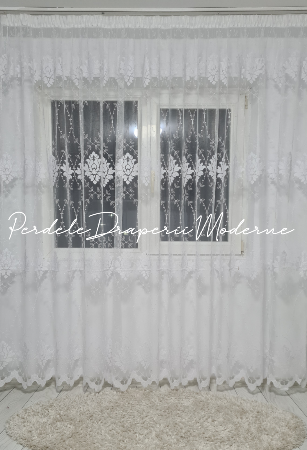 poze Perdea tulle brodat,alb,model baroc