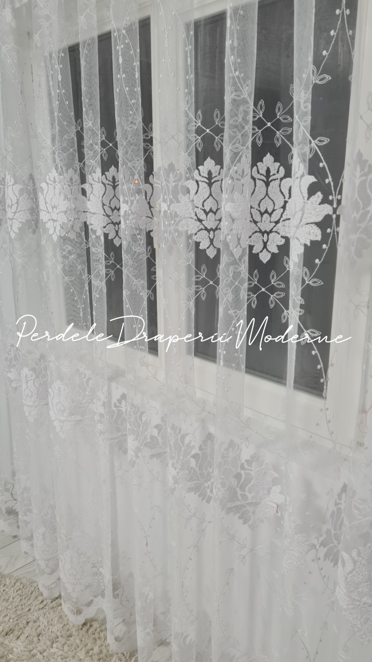 Perdea tulle brodat,alb,model baroc imagine 2