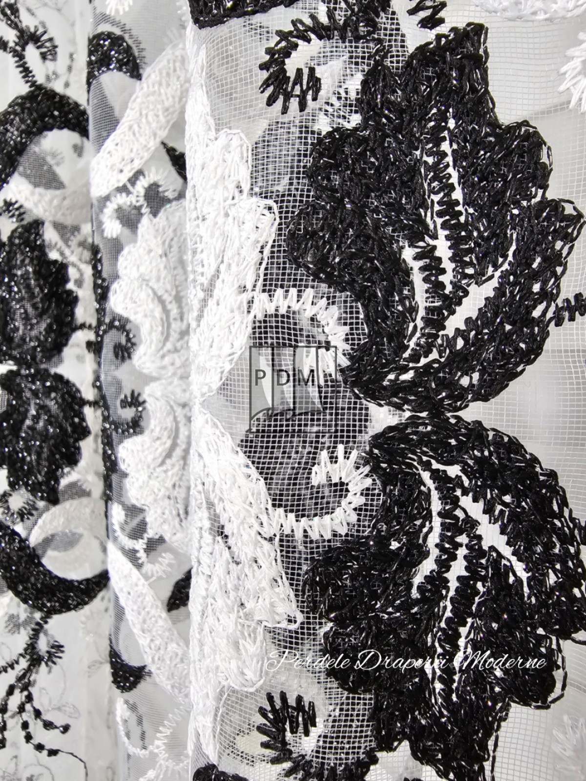 Perdea tulle brodat,alb/negru imagine 5