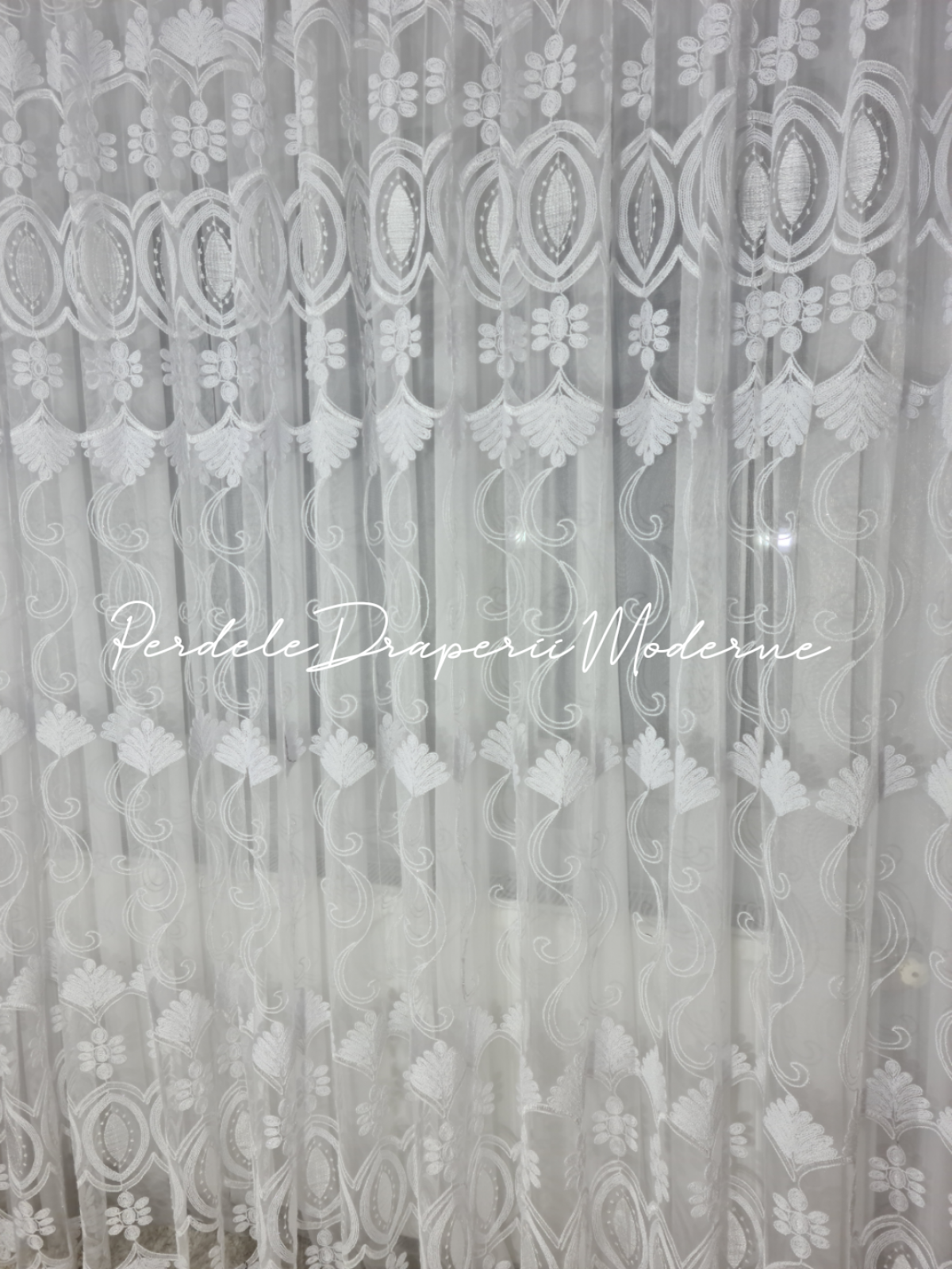 Perdea tulle brodat,alb imagine 2