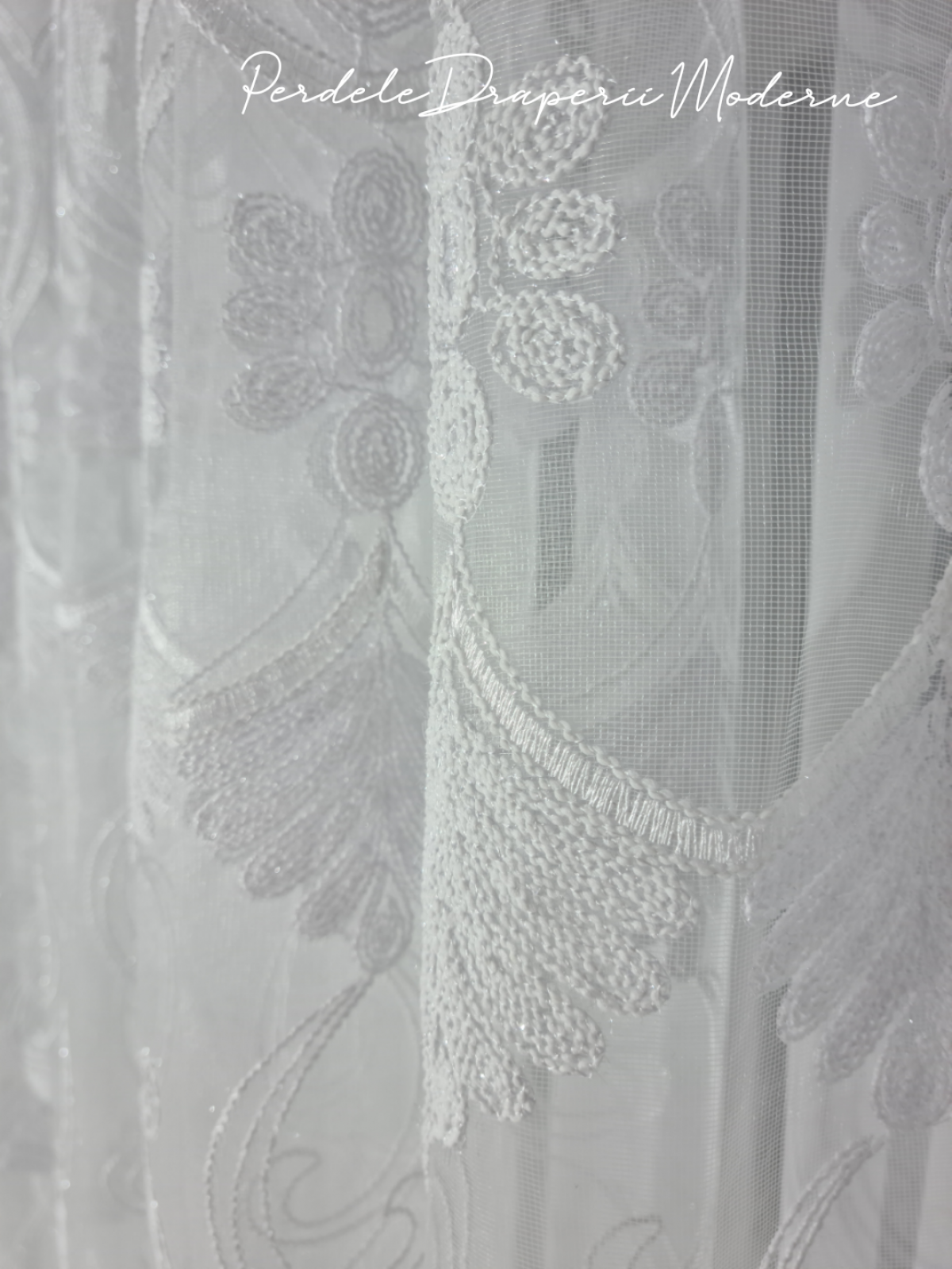Perdea tulle brodat,alb imagine 3     
