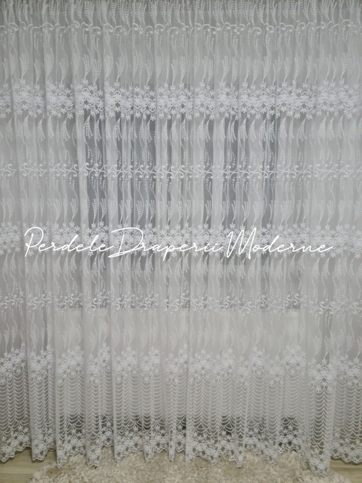 poze Perdea tulle brodat,alb
