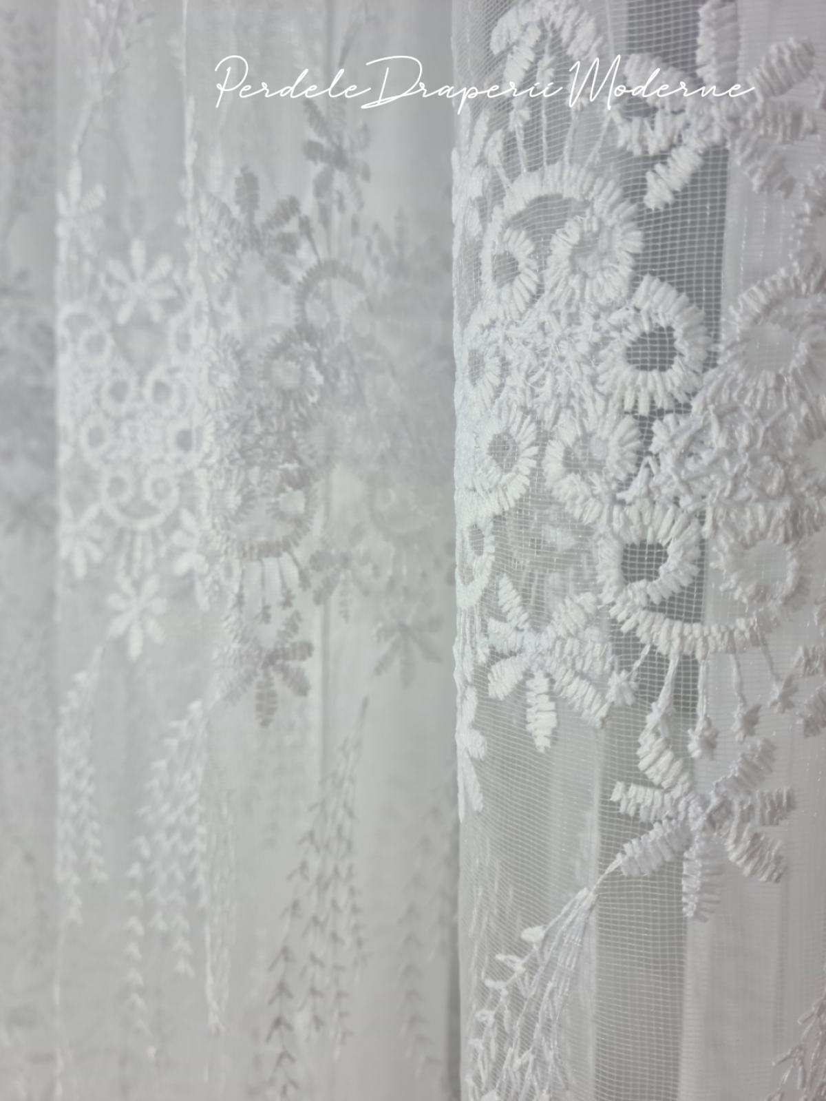 Perdea tulle brodat,alb imagine 3     