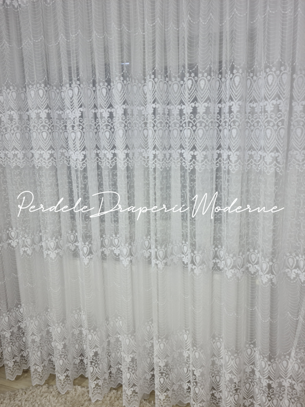 Perdea tulle brodat,alb imagine 2