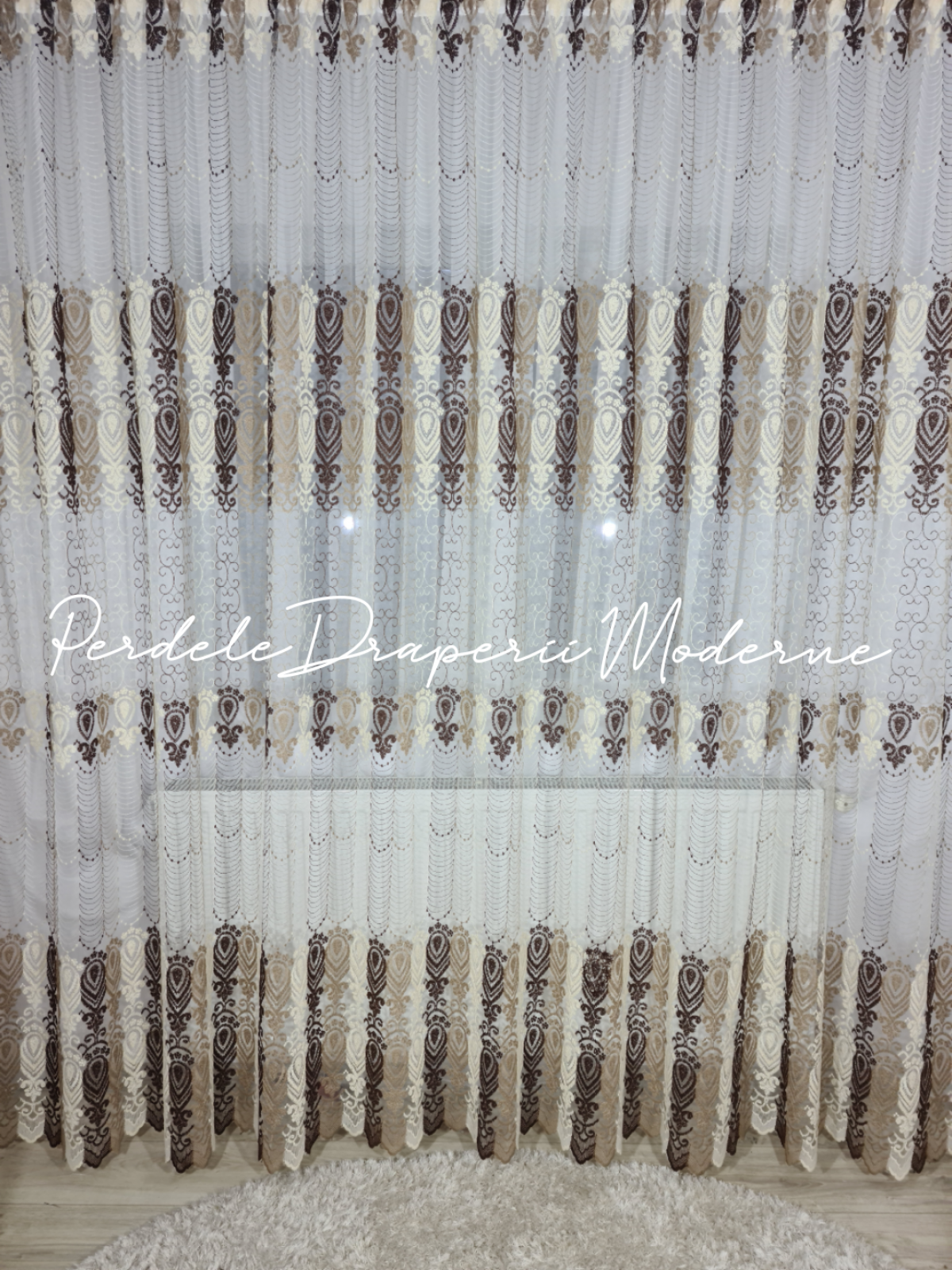 poze Perdea tulle brodat,crem/bej