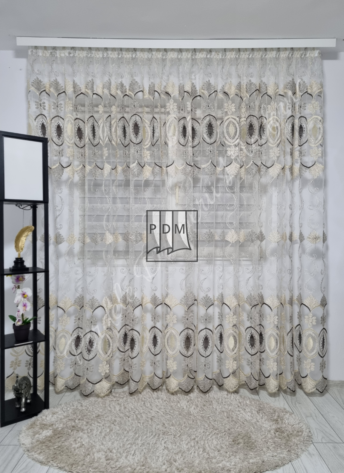 poze Perdea tulle brodat,crem/maro