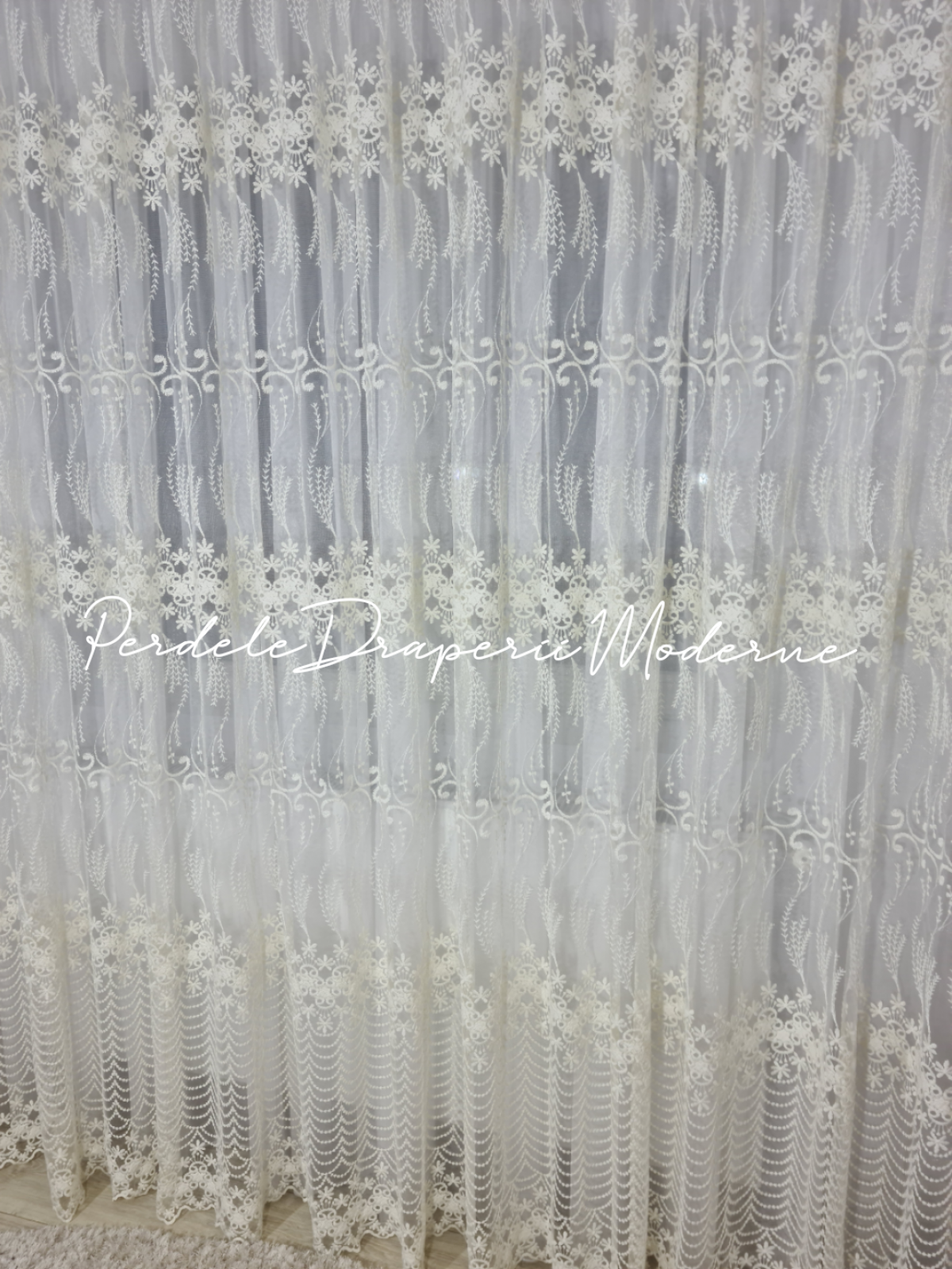 Perdea tulle brodat,crem imagine 2