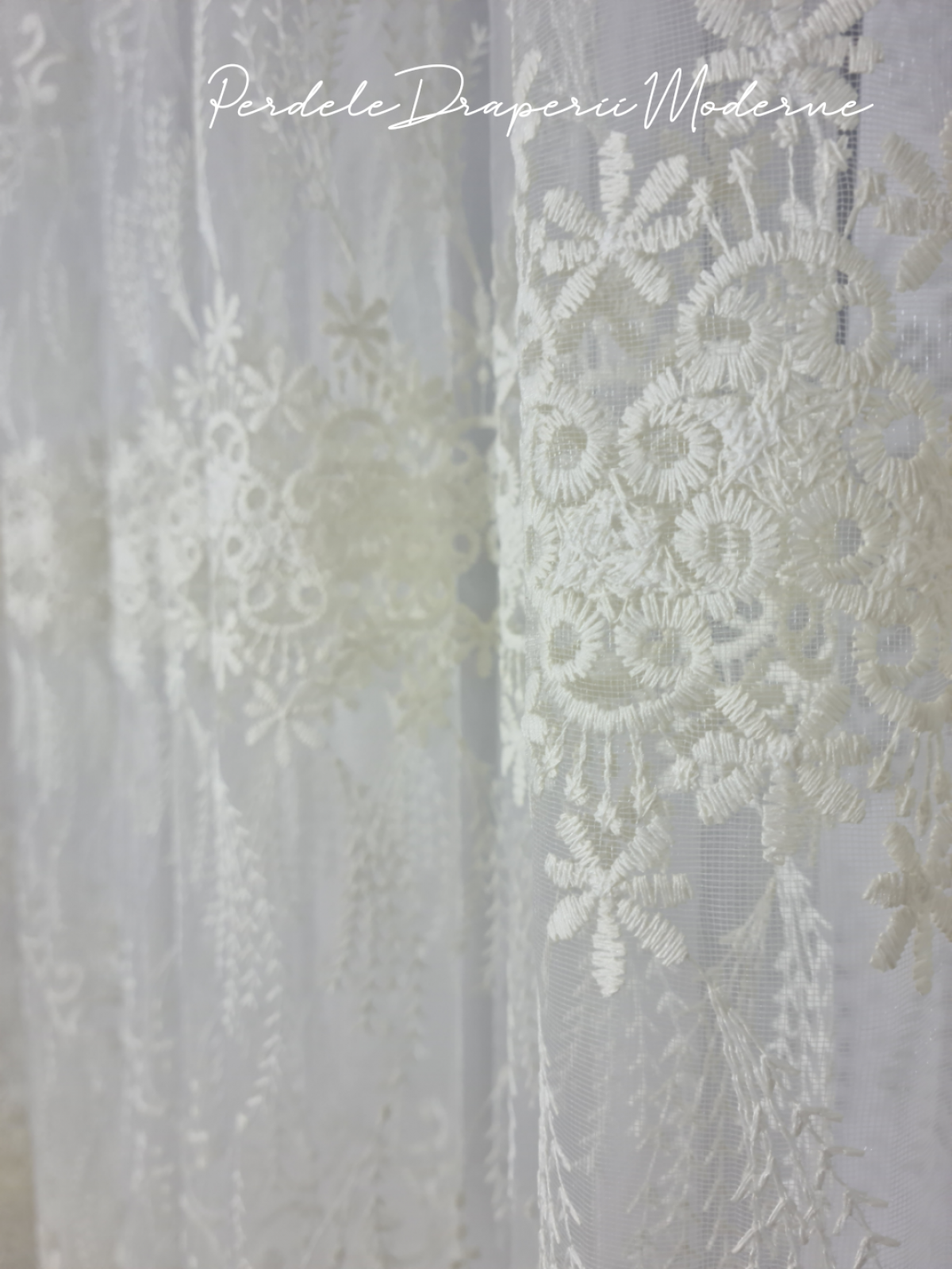 Perdea tulle brodat,crem imagine 3     