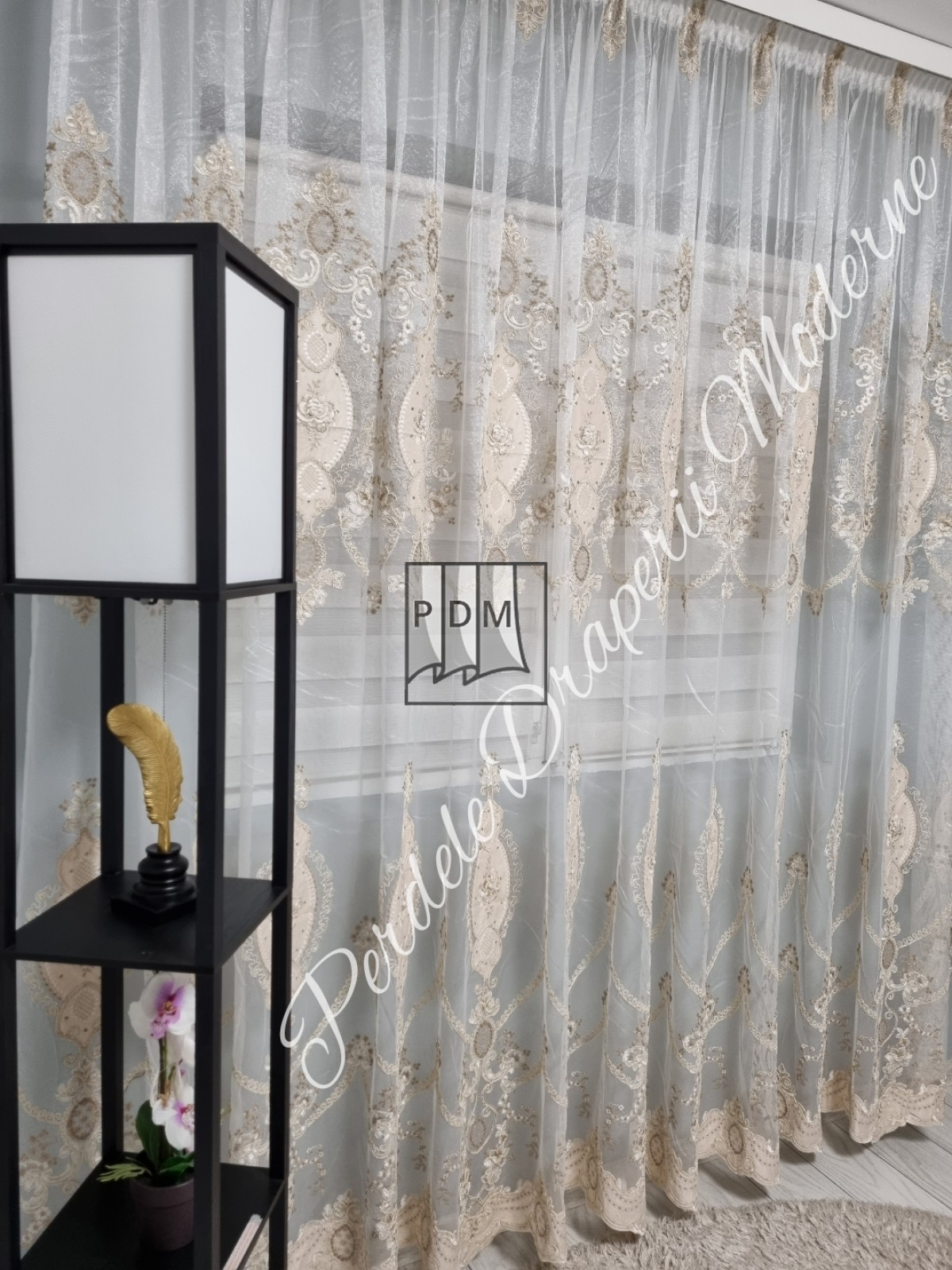 Perdea tulle brodat,gama lux,bej imagine 4
