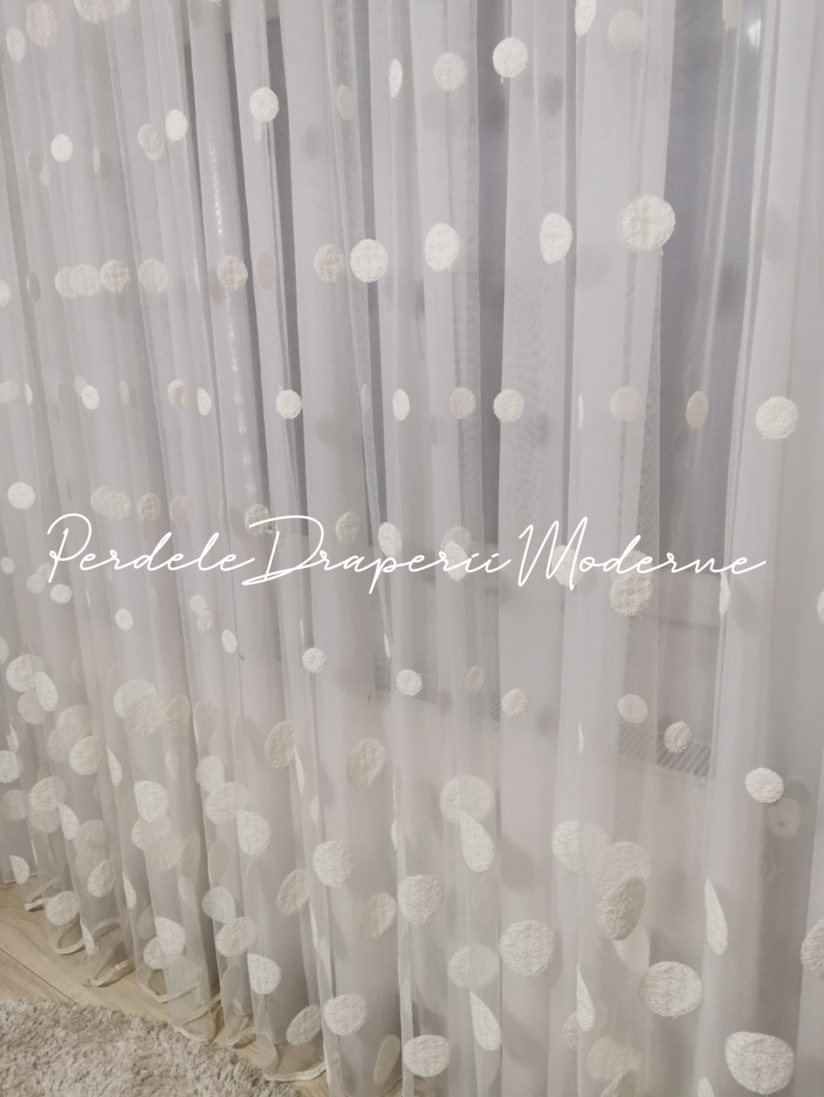 Perdea tulle brodat,ivoire,buline imagine 2