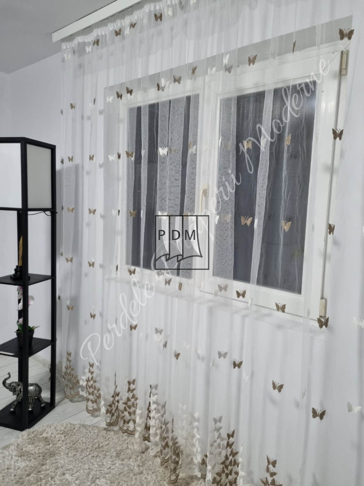 Perdea tulle,fluturi crem/auriu imagine 2